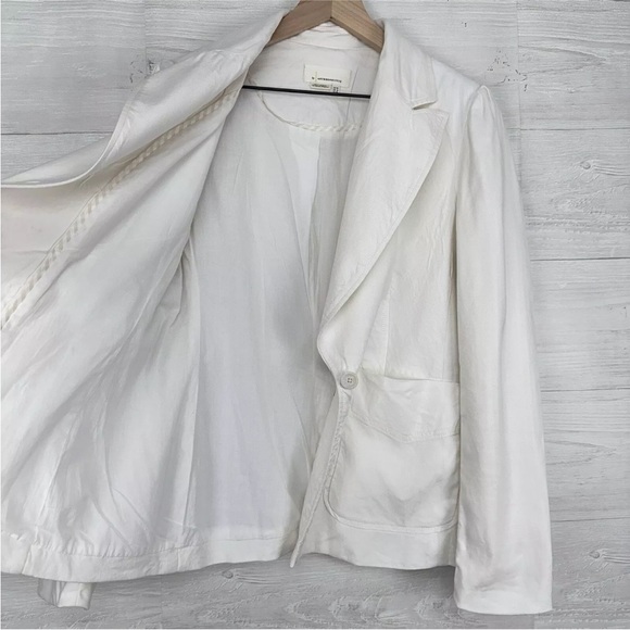 Anthropologie White Collared Linen Elvire Blazer Jacket - Picture 6 of 12